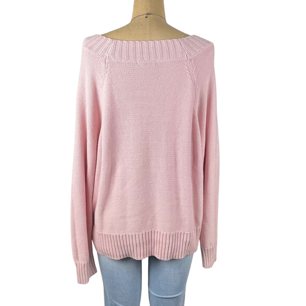 Coquette Chaps Sweater Off Shoulder Cable Knit Preppy Academia Layering Size L - Picture 6 of 9